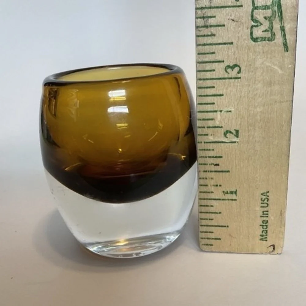 Crate & Barrel Diva Topaz Amber Votive Candle Holder w Heavy‎ Bottom 3